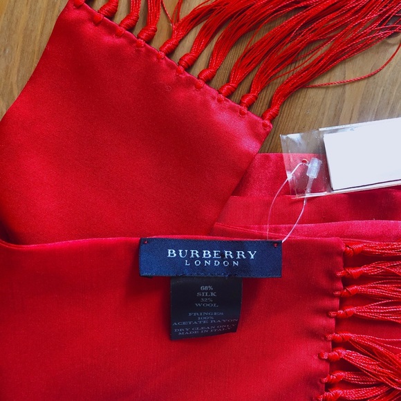 Burberry Accessories - NWOT Burberry red silk wool skinny scarf SC